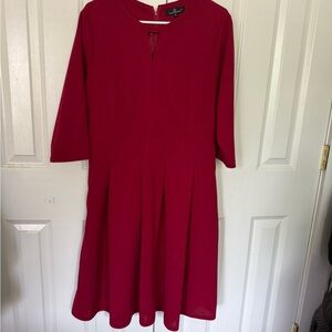 Red A-Line 3/4 Sleeve Crew Neck Dress